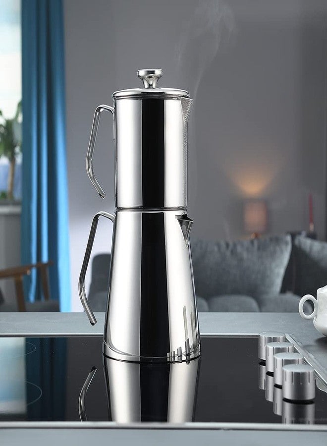 korkmaz A225 Aqua Turkish Teapot Set,18/10 Stainless Steel Double French Press Teapot Set with Metal Handles, Samovar Style Tea Kettle with 30 Oz (900ml) & 50 Oz (1500ml) - Image 5