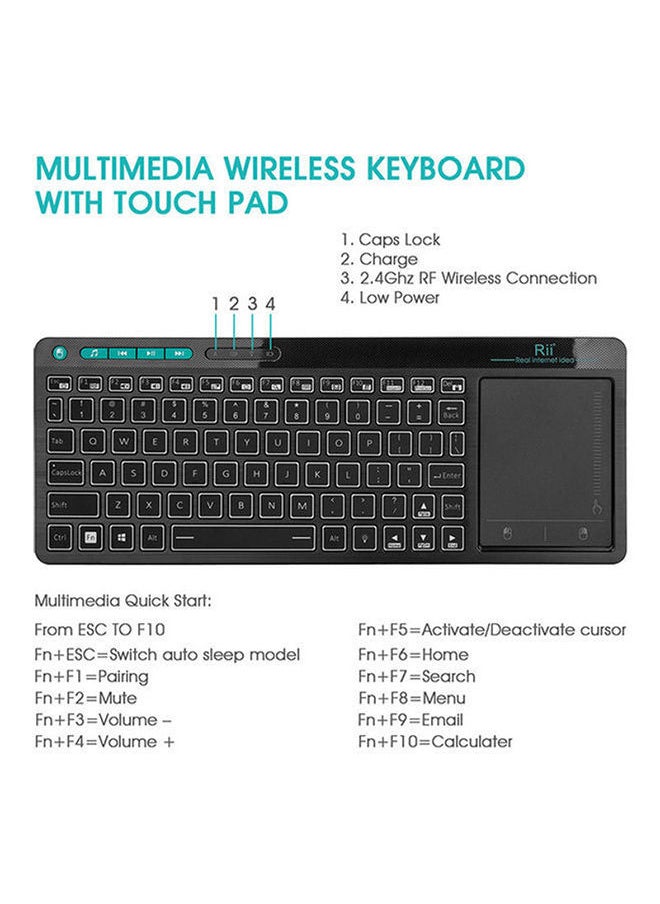 NIBEMINENT Wireless Keyboard With Touchpad Black  - Image 4