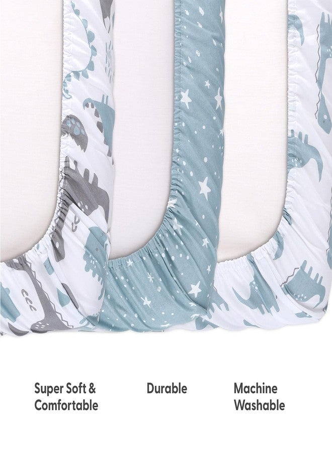 The Peanut Shell مجموعة ملاءات سرير الأطفال الصغيرة من بي نات شيل، ملاءات بلايارد، ملاءات باك بلاي، بلاي بن، ديناصور - Image 4