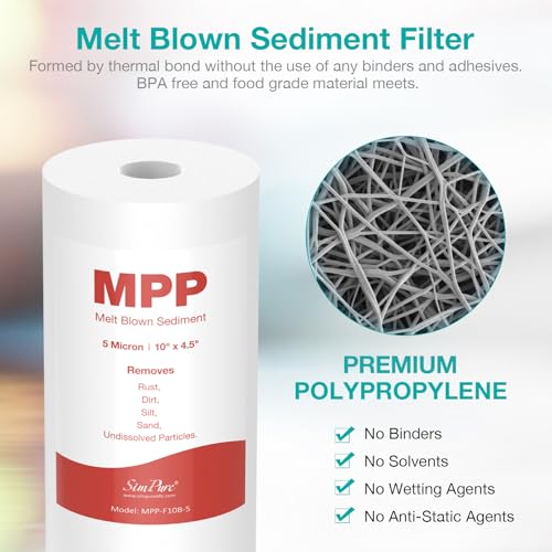 Simpure 10" x 4.5" Whole House Sediment Water Filter, SimPure 5 Micron 10-inch Big Water Filter Replacement Cartridge Compatible with W15-PR, DGD-5005, FP15B, HD-950A, GXWH35F, GXWH30C for Well Water 4-Pack - Image 2