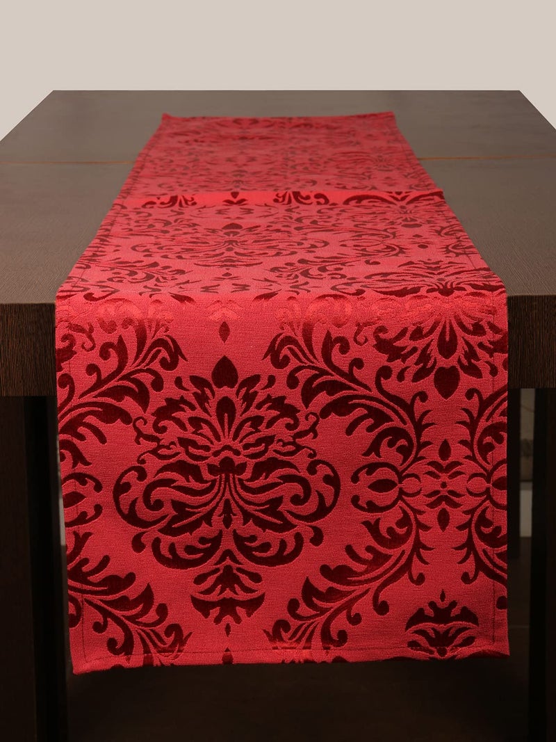 Home - The Best is for You Cotton Table Runner with Woven Damask Design (Red, 13X84 Inch) - Pack of 1 - Image 1