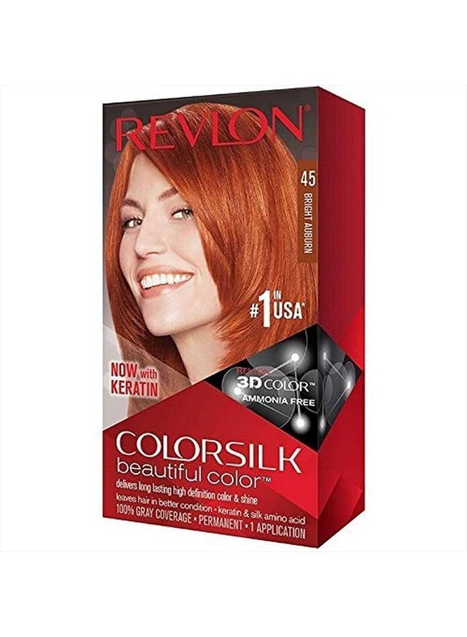 Revlon ColorSilk Beautiful Color [45], Bright Auburn, 1 ea (Pack of 3)