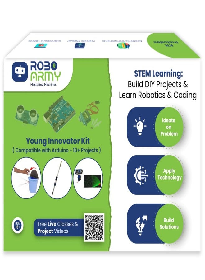 Roboarmy Young Innovator STEM Robotics Kit for Kids Ages 10-15 - 10+ DIY Projects with Ultrasonic Sensors | Build Smart Dustbin, Sonar System, Automatic Door | Arduino Compatible | Video Tutorials | Class 6-9 - Image 1