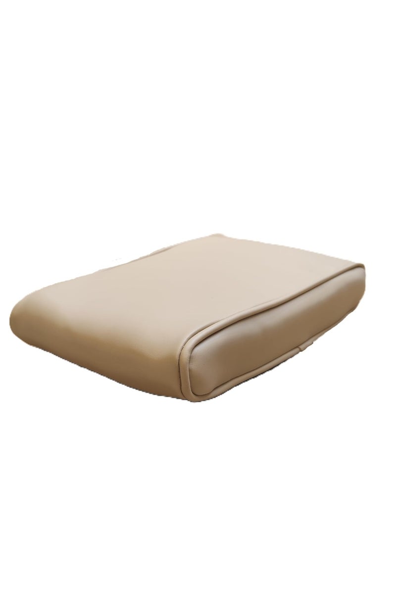 Luxury Quilted Leather Car Armrest Cushion – PU Leather Center Console Pad with Memory Foam, Non-Slip Design, and Universal Fit for Cars, SUVs, and Trucks (Solid Beige) - Image 2
