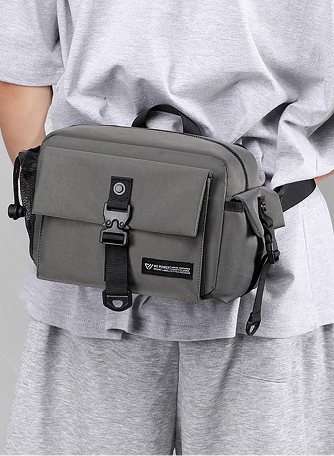 DUNISO Mens Crossbody Bag Shoulder Bag with Adjustable Strap and Top Handle Multi-layer Functional New Trends Fashion Waist Pack Handbag Grey - Image 2