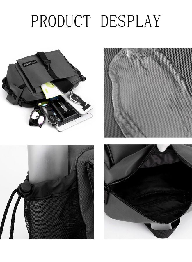 DUNISO Mens Crossbody Bag Shoulder Bag with Adjustable Strap and Top Handle Multi-layer Functional New Trends Fashion Waist Pack Handbag Grey - Image 5