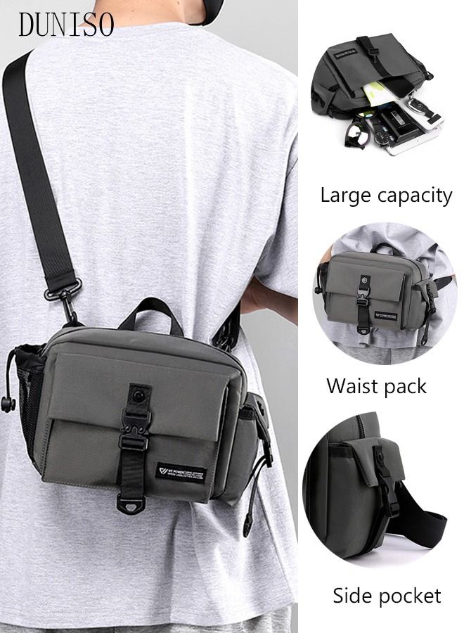DUNISO Mens Crossbody Bag Shoulder Bag with Adjustable Strap and Top Handle Multi-layer Functional New Trends Fashion Waist Pack Handbag Grey - Image 1