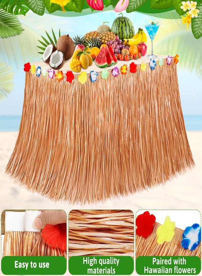 Huskein Luau Party Decorations, 1PCS Yellow Hawaiian Table Skirt Party Decorations, Flower 108 X 29.5" Grass Table Skirts Luau Party Favors, Luau Table Skirt for Summer Tropical Hula Parties Decor Accessories - Image 3