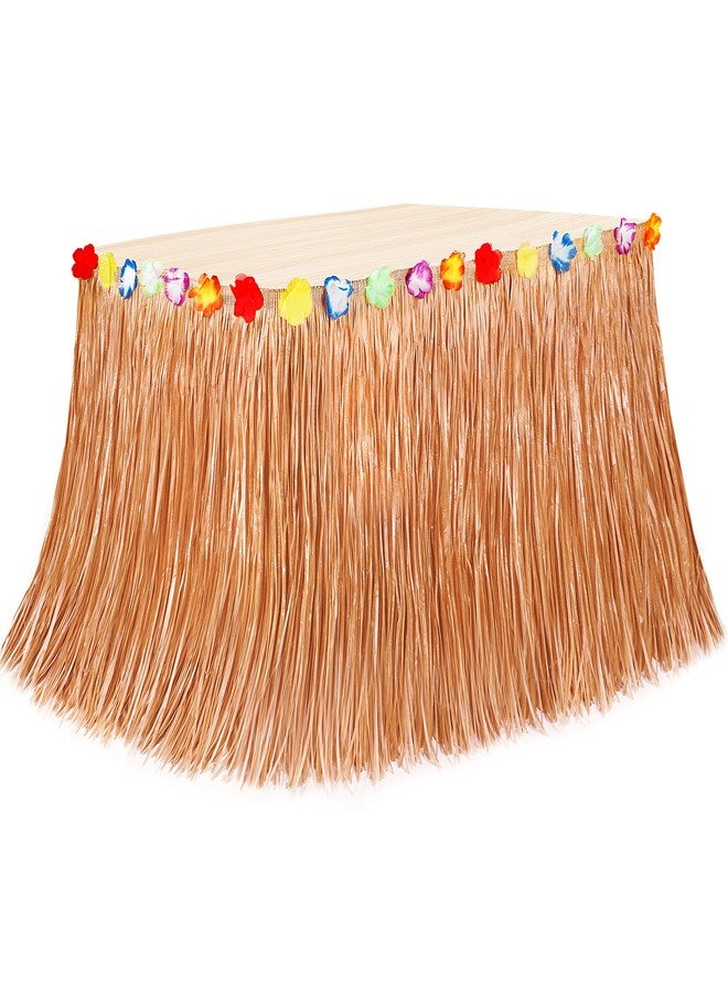 Huskein Luau Party Decorations, 1PCS Yellow Hawaiian Table Skirt Party Decorations, Flower 108 X 29.5" Grass Table Skirts Luau Party Favors, Luau Table Skirt for Summer Tropical Hula Parties Decor Accessories - Image 1