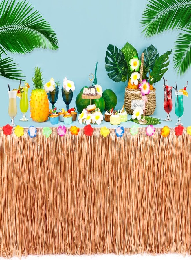 Huskein Luau Party Decorations, 1PCS Yellow Hawaiian Table Skirt Party Decorations, Flower 108 X 29.5" Grass Table Skirts Luau Party Favors, Luau Table Skirt for Summer Tropical Hula Parties Decor Accessories - Image 4
