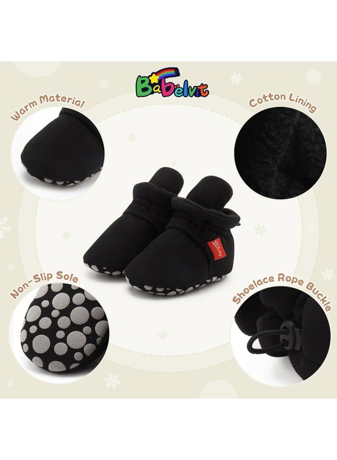 Babelvit Newborn Baby Boy Girl Soft Fleece Booties Stay On Infant Slippers Socks Shoe Non Skid Gripper Toddler First Walkers Winter Ankle Crib Shoes - Image 5