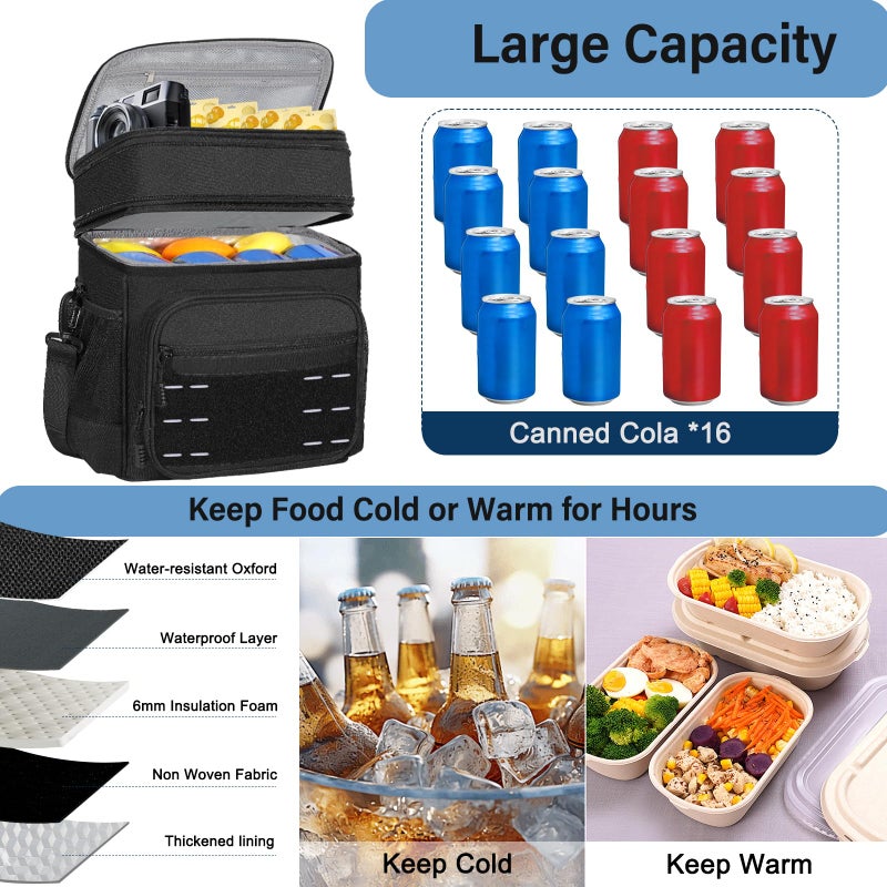 TENKIST Lunch Box Cooler Bag - Tactical Insulated Lunchbox for Men - Large Soft Expandable Lunch Pail for Adults Work Outdoor Shifts Trips Black 16L - Image 5