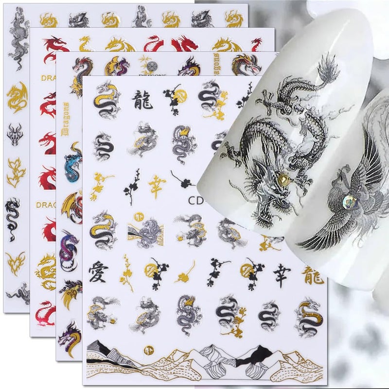 3D Chinese Dragon Nail Decals for Nail Art Flying Dragons for Manicure Decor