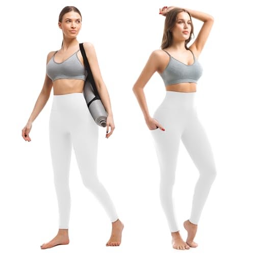 Walifrey Leggings with Pockets for Women, High Waisted Buttery Soft Womens Leggings for Gym Yoga Workout (White SM) - Image 2