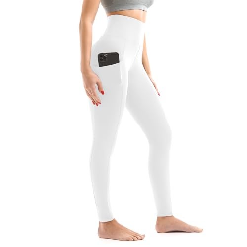Walifrey Leggings with Pockets for Women, High Waisted Buttery Soft Womens Leggings for Gym Yoga Workout (White SM) - Image 1