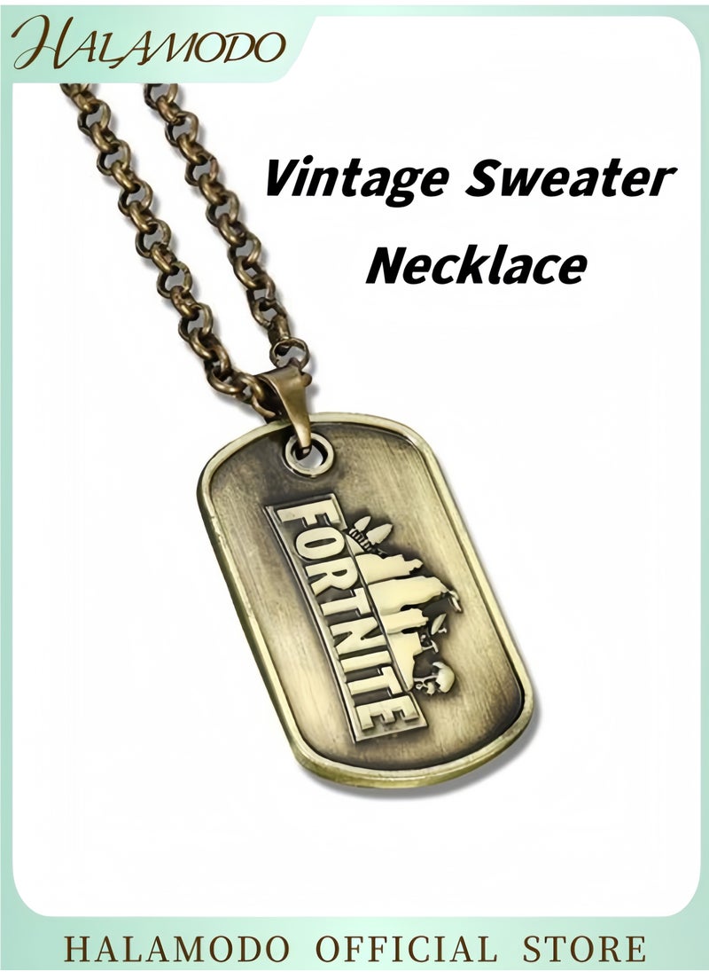 HALAMODO Men's Vintage Necklace Stainless Steel Tag Necklace Heavy Duty Sweater Chain Wear Resistant Necklace Simple Clothing Accessories Gifts for Father & Boyfriend  - Image 1
