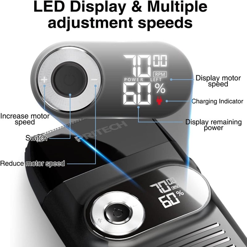 PRITECH Foil and Bald Shavers 2 in 1 Electric Shaver for Men Foil Blade and PopupTrimmer with Rechargeable 3 Adjustable Speeds Men's Shaver (Black Silver) - Image 4