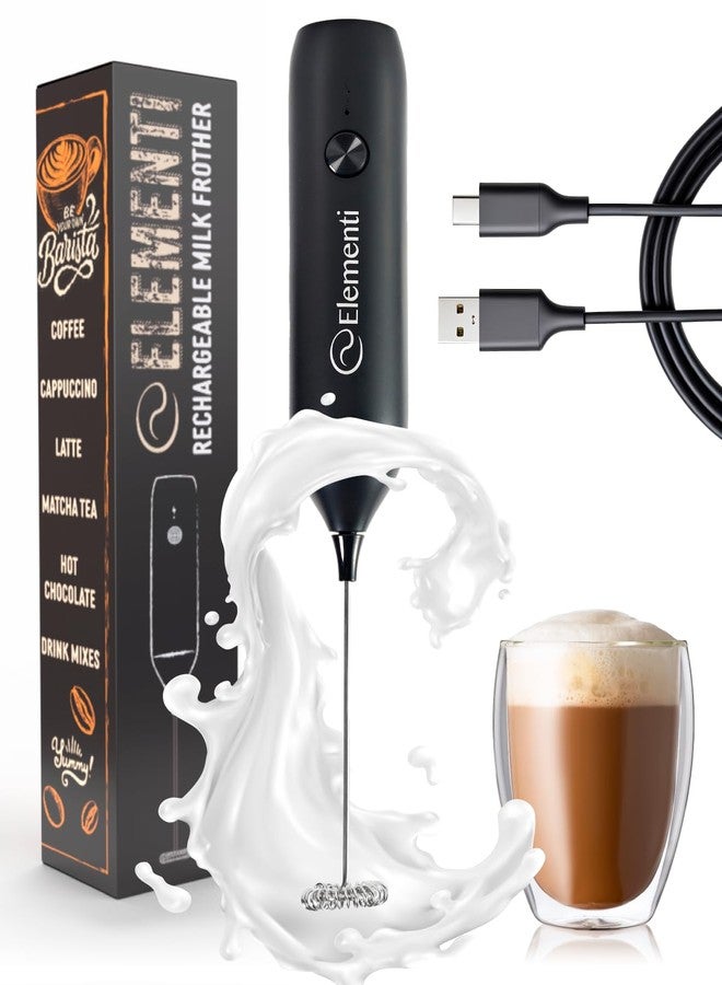 Elementi Milk Frother Wand Rechargeable Drink Mixer - Powerful USB-C Rechargeable Frother Handheld & Coffee Mixer Wand - Hand Held Milk Foamer to Make Perfect Cappuccinos, Lattes & Drink Mixes (Black) - Image 1