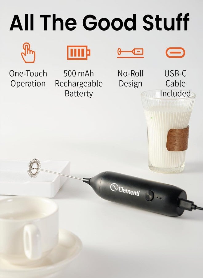 Elementi Milk Frother Wand Rechargeable Drink Mixer - Powerful USB-C Rechargeable Frother Handheld & Coffee Mixer Wand - Hand Held Milk Foamer to Make Perfect Cappuccinos, Lattes & Drink Mixes (Black) - Image 4