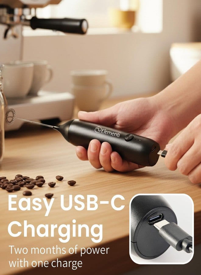 Elementi Milk Frother Wand Rechargeable Drink Mixer - Powerful USB-C Rechargeable Frother Handheld & Coffee Mixer Wand - Hand Held Milk Foamer to Make Perfect Cappuccinos, Lattes & Drink Mixes (Black) - Image 3