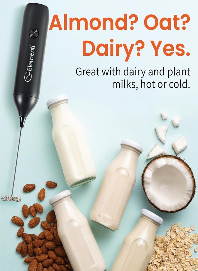 Elementi Milk Frother Wand Rechargeable Drink Mixer - Powerful USB-C Rechargeable Frother Handheld & Coffee Mixer Wand - Hand Held Milk Foamer to Make Perfect Cappuccinos, Lattes & Drink Mixes (Black) - Image 5