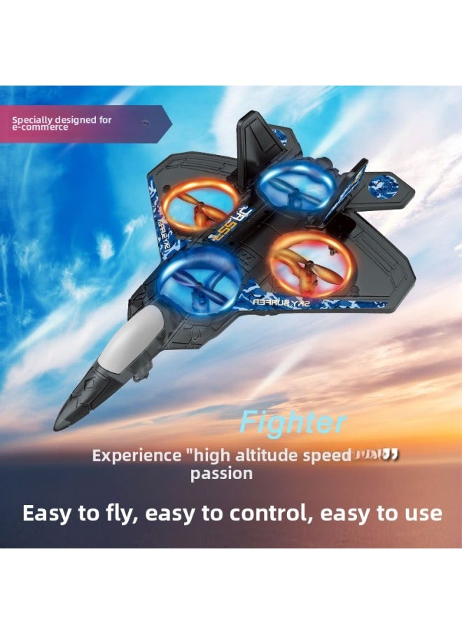 Generic - Explosions Four-sleeve Drone Fixed-height Hovering Fixed-wing Foam 6-channel Remote Control Aircraft Glider Toy-Color:Wx000 Fighter-black With Light - Image 1