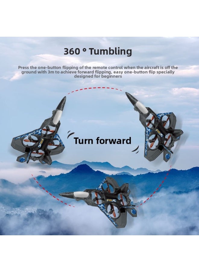 Generic - Explosions Four-sleeve Drone Fixed-height Hovering Fixed-wing Foam 6-channel Remote Control Aircraft Glider Toy-Color:Wx000 Fighter-black With Light - Image 1