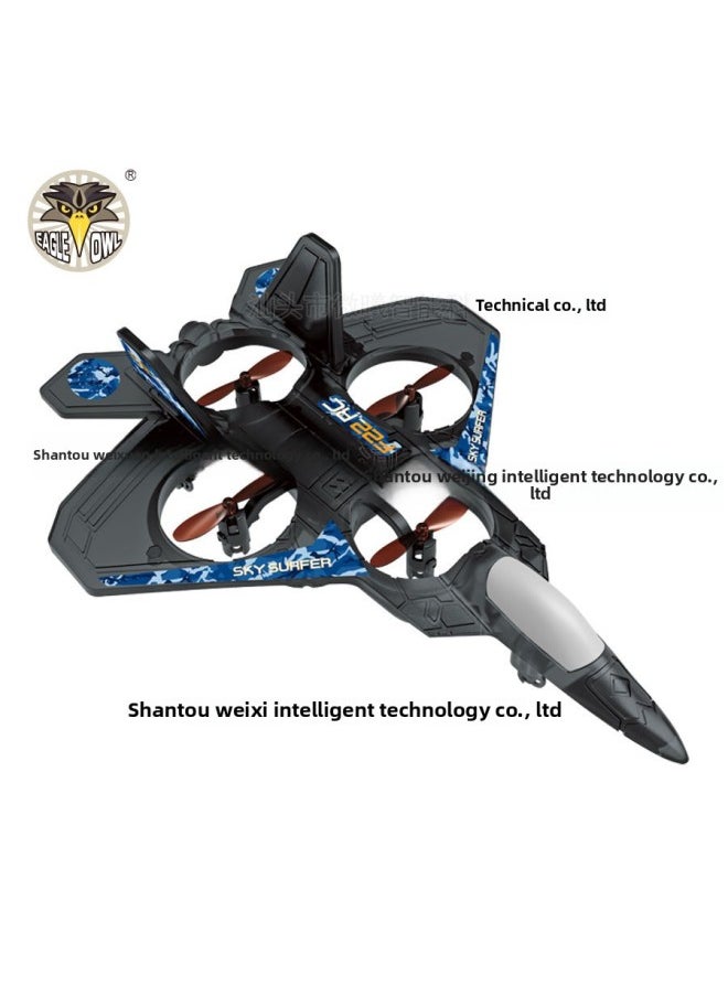 Generic - Explosions Four-sleeve Drone Fixed-height Hovering Fixed-wing Foam 6-channel Remote Control Aircraft Glider Toy-Color:Wx000 Fighter-black With Light - Image 1