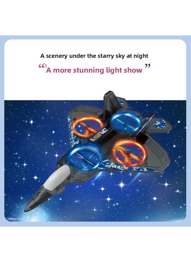 Generic - Explosions Four-sleeve Drone Fixed-height Hovering Fixed-wing Foam 6-channel Remote Control Aircraft Glider Toy-Color:Wx000 Fighter-black With Light - Image 1