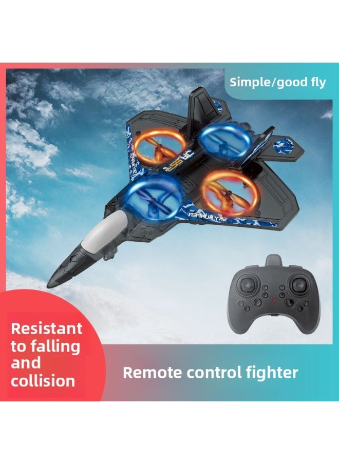 Generic - Explosions Four-sleeve Drone Fixed-height Hovering Fixed-wing Foam 6-channel Remote Control Aircraft Glider Toy-Color:Wx000 Fighter-black With Light - Image 1