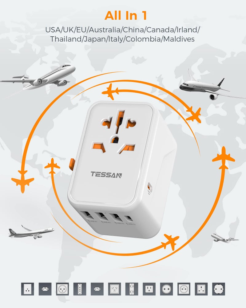 TESSAN 45W Universal Travel Adapter Worldwide with PD USB C Fast Charging - Image 2