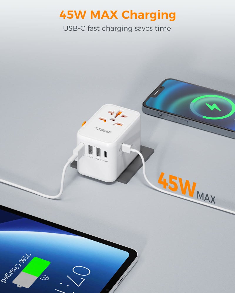 TESSAN 45W Universal Travel Adapter Worldwide with PD USB C Fast Charging - Image 4