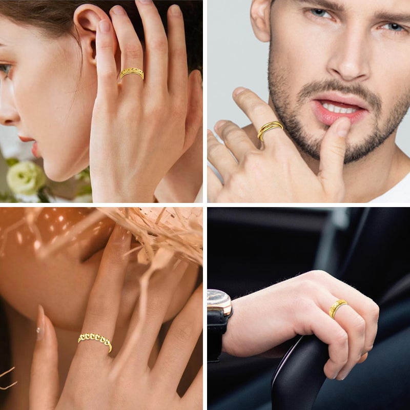 LOFITOR 18K Gold Plated Fidget Rings for Anxiety 6pcs Stainless Steel Spinner Ring Anti Anxiety Ring Spinning Moon Star Cool Stress Relieveing CZ Band Rings Set for Women Men Elegant 9 - Image 4