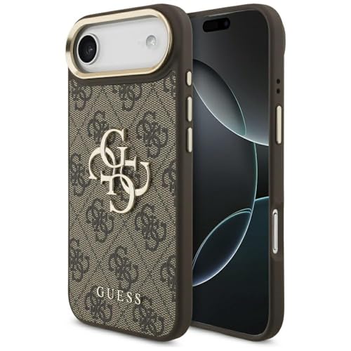 CG MOBILE Guess [Official Licensed] Protective Case Designed for iPhone 17 Air | 4G Pu Leather Case with Big 4G & Classic Logo & Gold Metal Camera Frame - Brown - Image 1