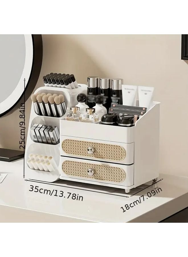 White Multi Functional Cosmetic Storage Box With 2 Drawer Organization System - Image 4