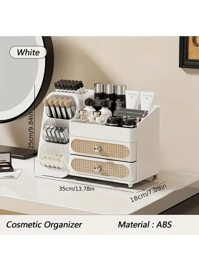 White Multi Functional Cosmetic Storage Box With 2 Drawer Organization System - Image 1