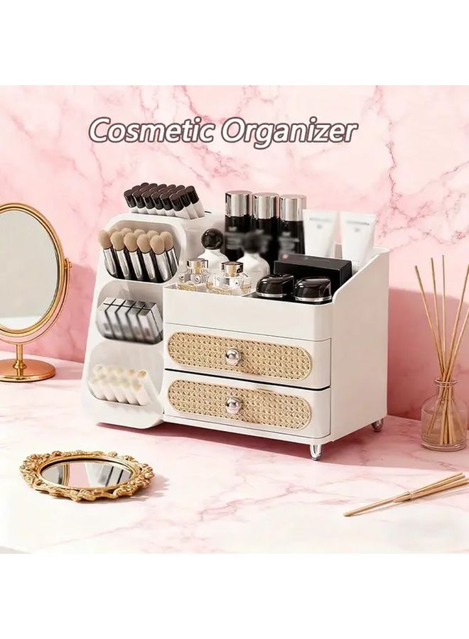 White Multi Functional Cosmetic Storage Box With 2 Drawer Organization System - Image 5