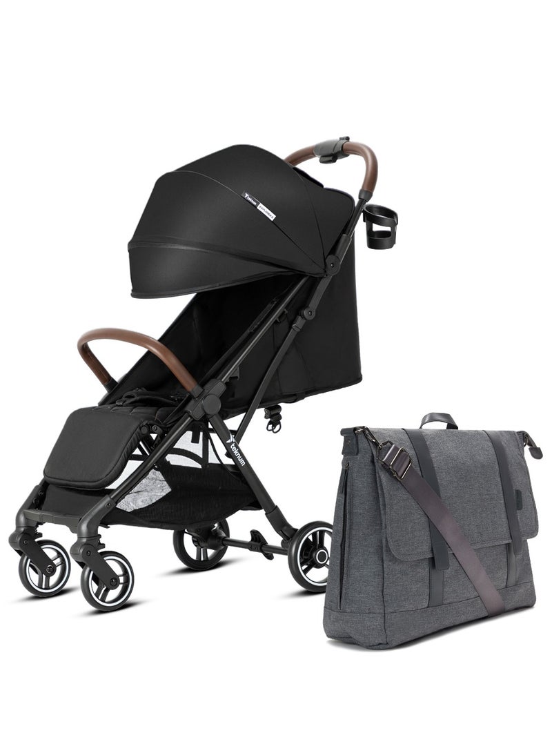 Teknum Travel EXPLORER 2 Auto Fold Stroller with Grey Dad's Diaper Hand Bag - Black - Image 1