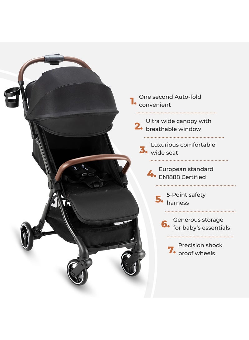 Teknum Travel EXPLORER 2 Auto Fold Stroller with Grey Dad's Diaper Hand Bag - Black - Image 5