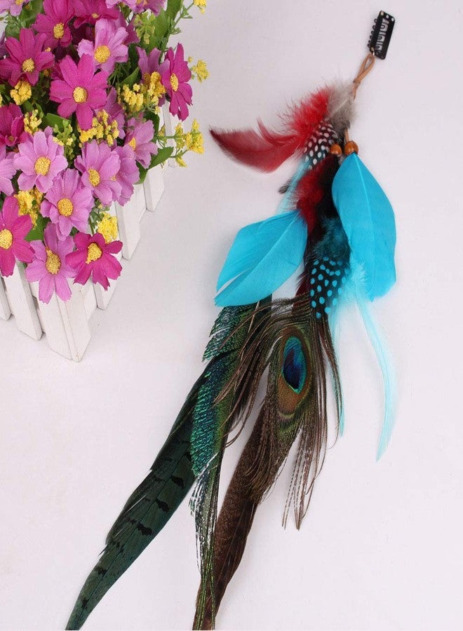 Fodattm Handmade Peacock Feather Hippie Hair Extension Headband Bohemia Feather Hair Clips Comb with Bead Women Hairpin Headdress DIY Accessories - Image 4