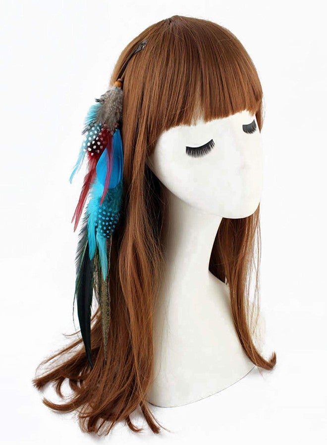 Fodattm Handmade Peacock Feather Hippie Hair Extension Headband Bohemia Feather Hair Clips Comb with Bead Women Hairpin Headdress DIY Accessories - Image 2