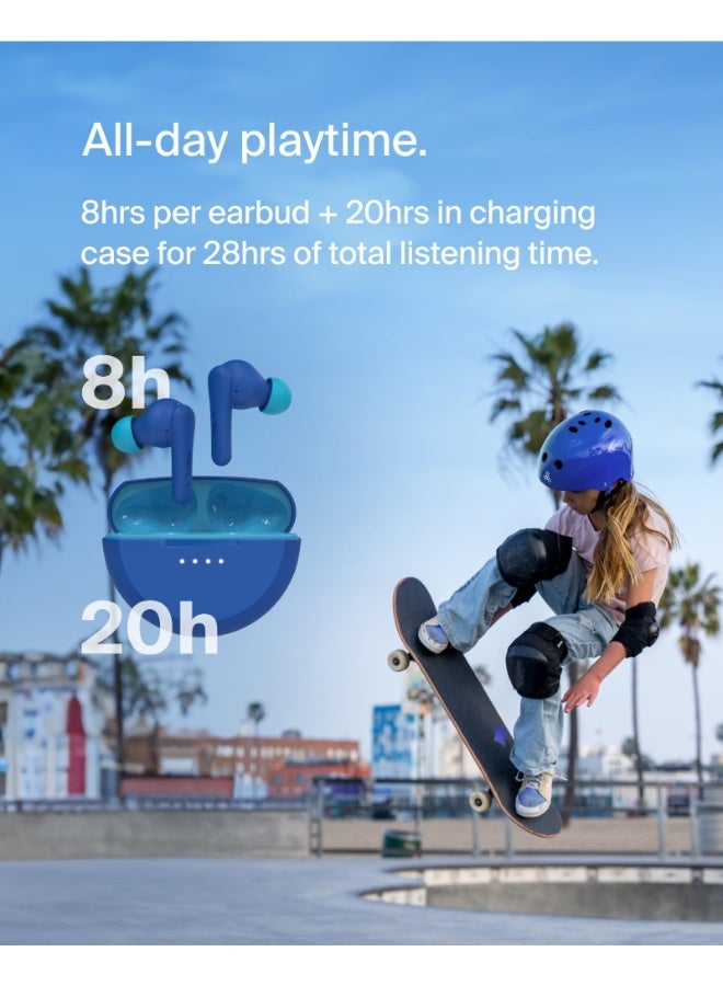 belkin SoundForm Nano V2 True Wireless Earbuds for KIDS - Bluetooth In-Ear KID SAFE w/ Volume Limiter & Touch Control, USB-C, 28HRS Battery, works w/ Apple iPhone/iPad, Samsung, Tablets, PCs Blue - Image 2