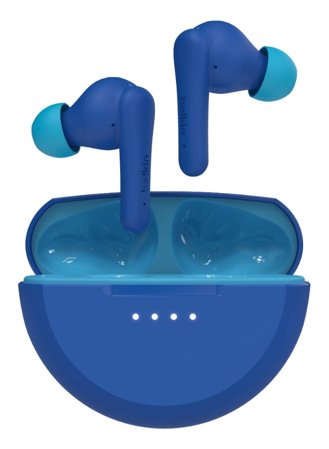 belkin SoundForm Nano V2 True Wireless Earbuds for KIDS - Bluetooth In-Ear KID SAFE w/ Volume Limiter & Touch Control, USB-C, 28HRS Battery, works w/ Apple iPhone/iPad, Samsung, Tablets, PCs Blue - Image 1