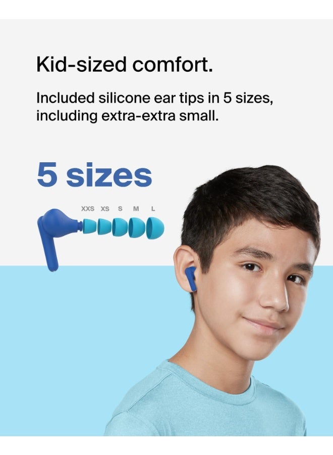 belkin SoundForm Nano V2 True Wireless Earbuds for KIDS - Bluetooth In-Ear KID SAFE w/ Volume Limiter & Touch Control, USB-C, 28HRS Battery, works w/ Apple iPhone/iPad, Samsung, Tablets, PCs Blue - Image 4
