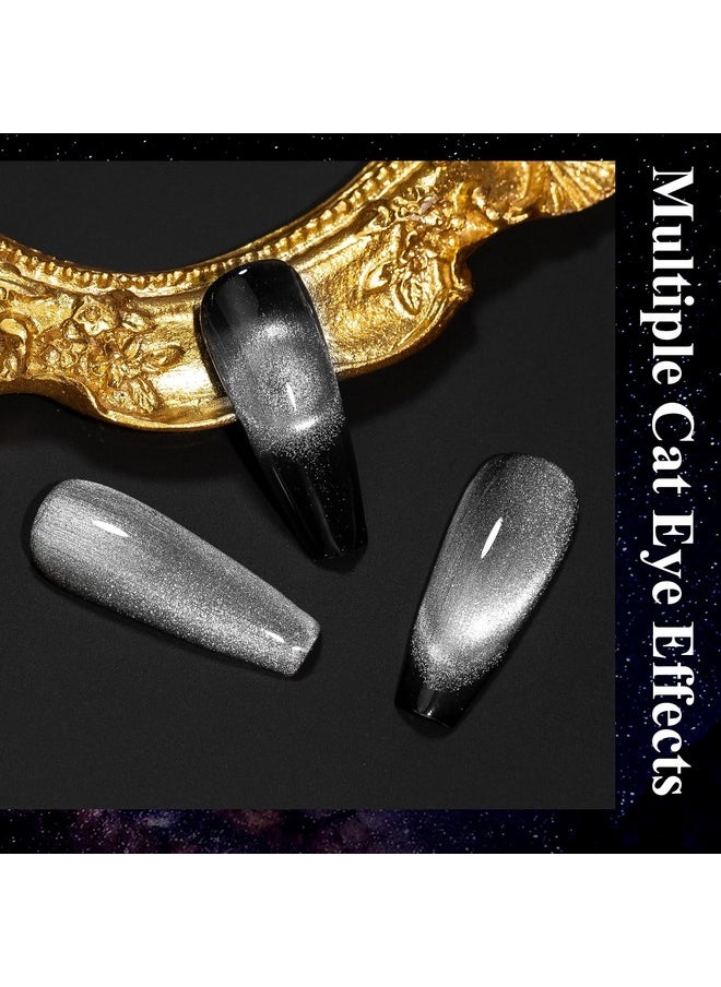 MIZHSE - MIZHSE 9D Cat Eye Gel Nail Polish, Silver Magnetic Gel Polish with Magnet Stick, Magic Shimmer Galaxy Effect Holographic Glitter Silky Cat Eye Nail Polish Soak Off Nail Art Salon Manicure DIY at Home - Image 1