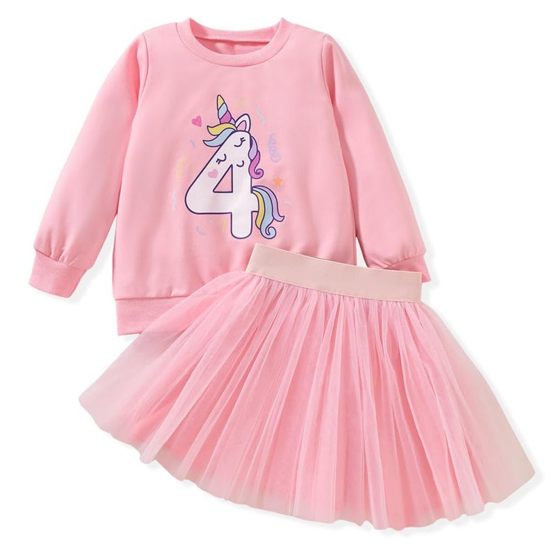 CPEI 4th Birthday Outfit for Toddler Girls 4 Year Old Fourth Four Sweatshirt Tutu Skirt Fall Clothes (Pink, 4T) - Image 1