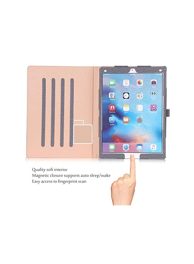 Ipad Pro 12.9 2017/2015 Case (Old Model) - Stand Folio Case Cover For Apple Ipad Pro 12.9 Inch (Both 2017 And 2015 Models), With Multiple Viewing Angles, Apple Pencil Holder -Gray