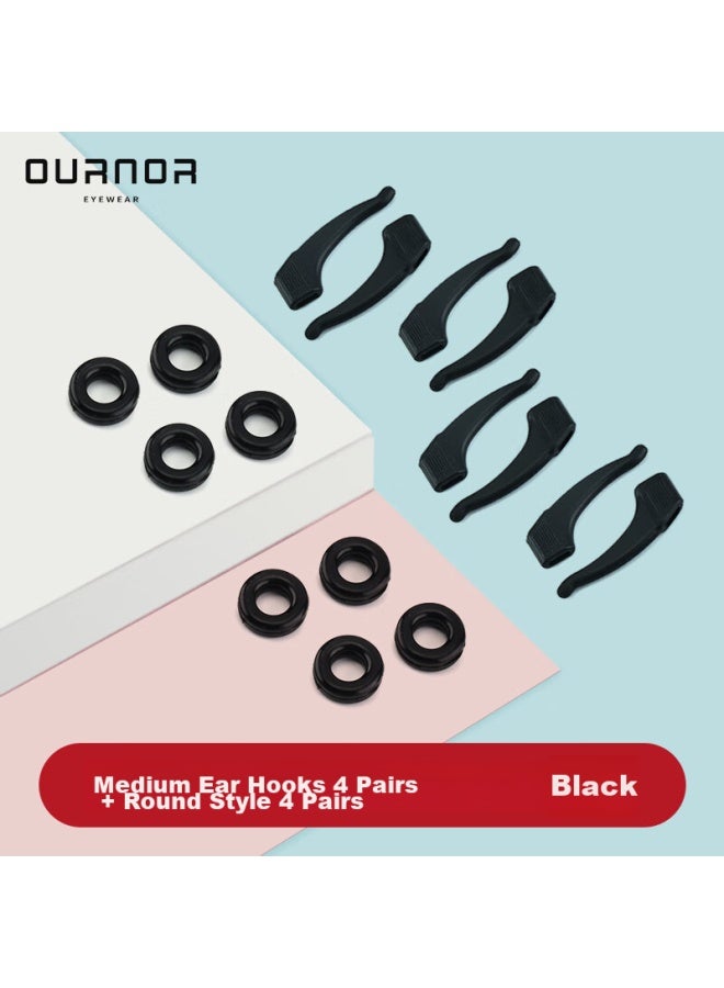 Oona Ouna Gl Anti-slip Sports Ear Hooks, Black Round 4 Pairs + Medium Ear Hooks 4 Pairs - Image 1