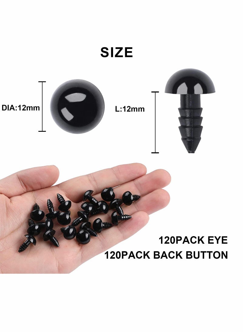 SYOSI Doll Eyes with Washers, 120 Pcs Plastic Safety Crochet Eyes and 120 Pcs Washers, for Crochet Crafts Washer Assorted Sizes for Doll, Plush Animal and Teddy Bear Puppet Craft Making (0.48 Inch/12 mm) - Image 2