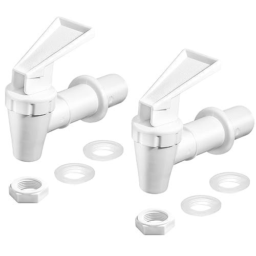 LifCratms 2Pcs BPA-Free Replacement Cooler Faucet, White Plastic Water Spigot Spout Water Dispenser Tap Set, Reusable Water Crock Tap Water Beverage Lever Pour Dispenser Valve - Image 1